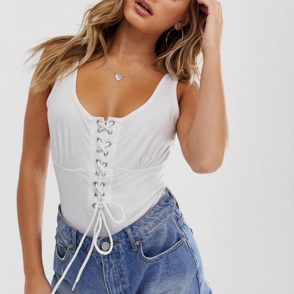 Missguided Bustier Style Tie Up Bodysuit Tank